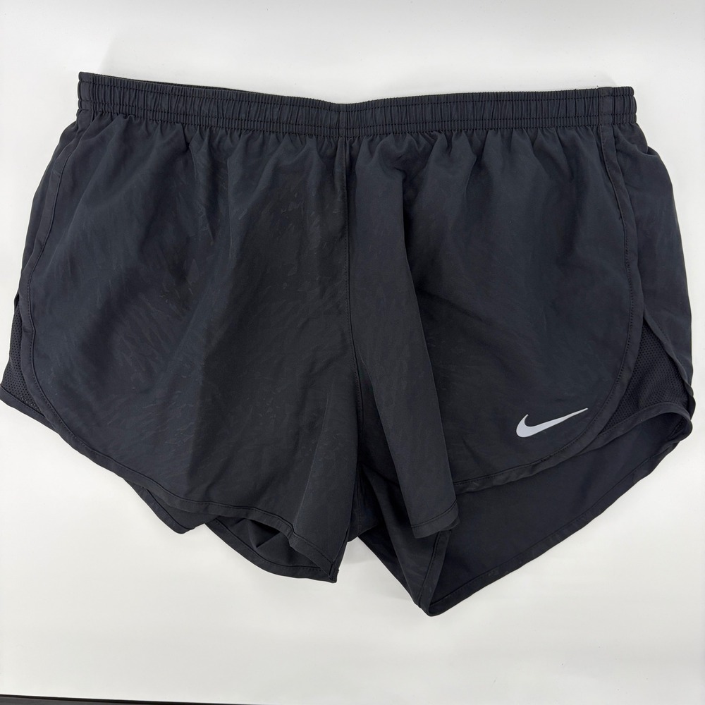 Nike Womens L Dri-FIT Running Shorts Black Geometric Print Mesh Trim Pocket